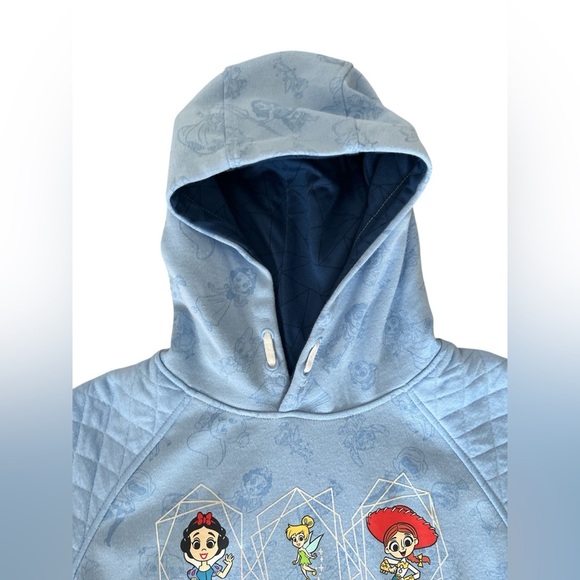 Girl’s Disney 100 Blue Disney Characters Hooded Sweatshirt Size 10/12 Large - Picture 5 of 7